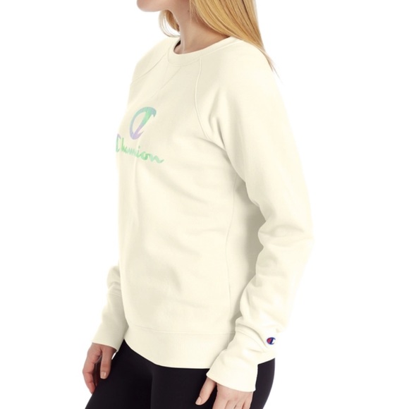NEW White/Yellow Iridescent Champion Sweatshirt - Picture 2 of 12